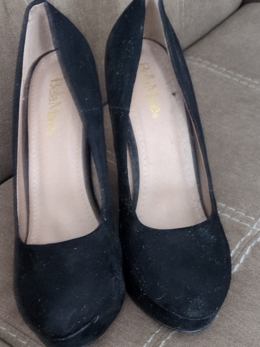 Bella Marie Black Suede Pointed-Toe Pumps